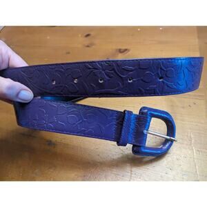 Vintage Leather Belt Women Medium Purple Floral 80s 90s Grannycore Axiom 35"